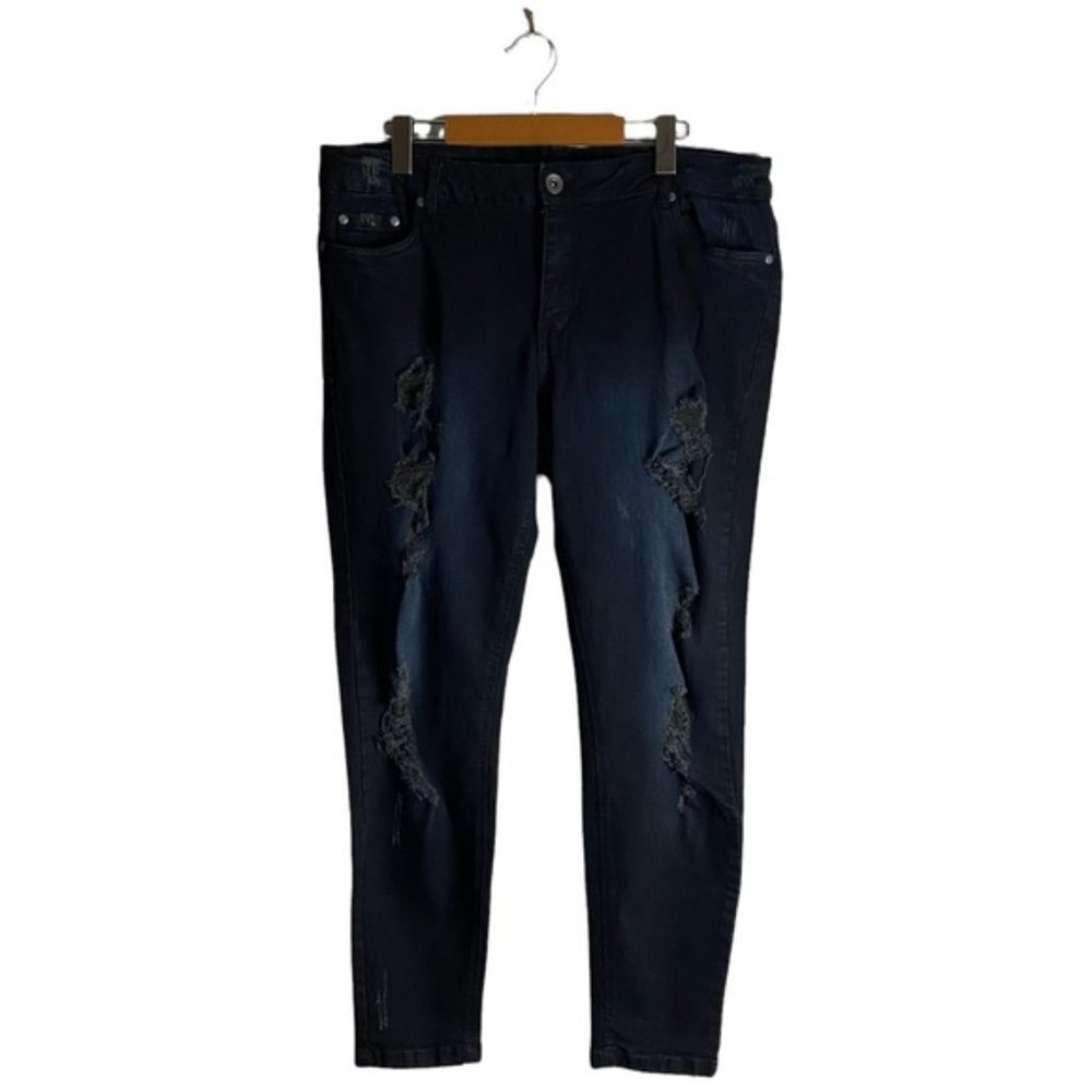 Suko Women's Dark Wash Destroyed High Waisted Skinny Jeans